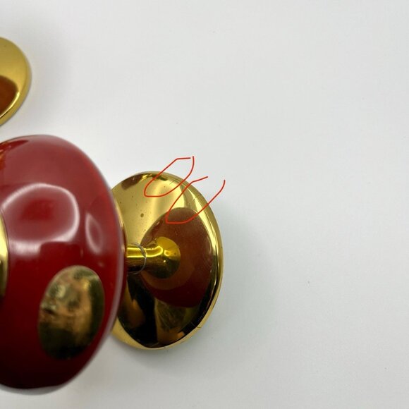 Vintage Mid-Century W. Delft B Holland Red & Gold Brass Candle Holders Atomic - Picture 9 of 11